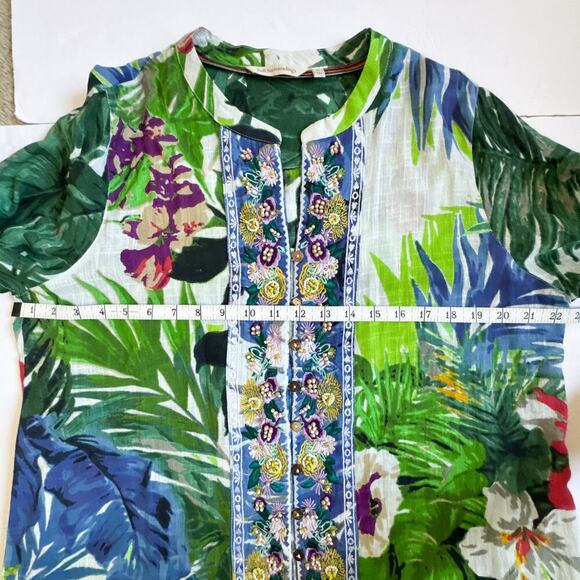 Soft Surroundings Tropical Floral Embroidered Beaded Tunic Top PL - Picture 11 of 11